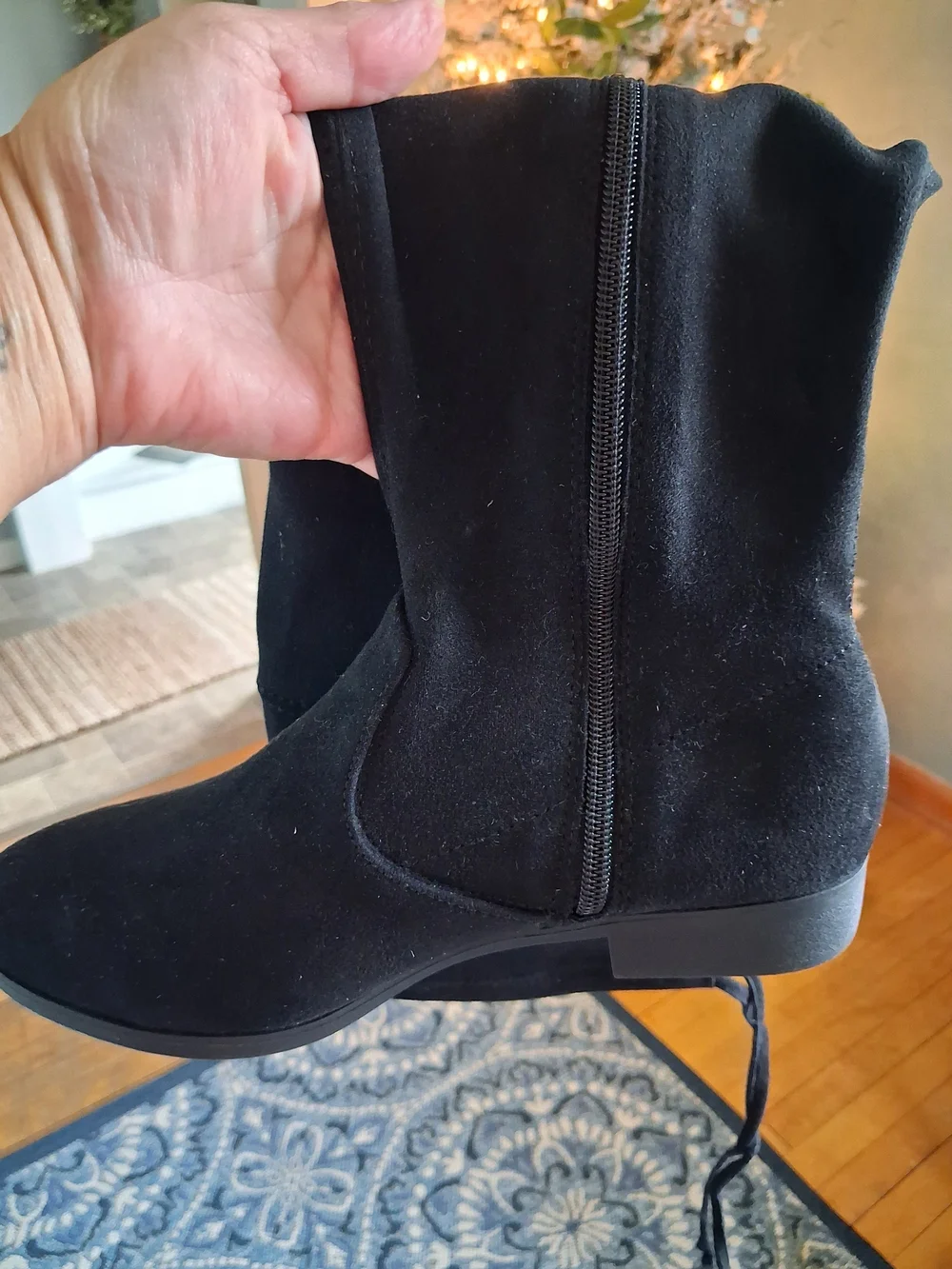 Time and Tru Black Over-the-Knee Stretch Boots with Tie Detail